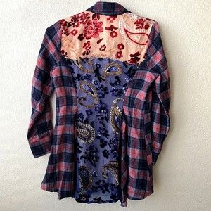 Soft Surroundings Womens Kensington Plaid Velvet Paisley Back High Low Tunic XS